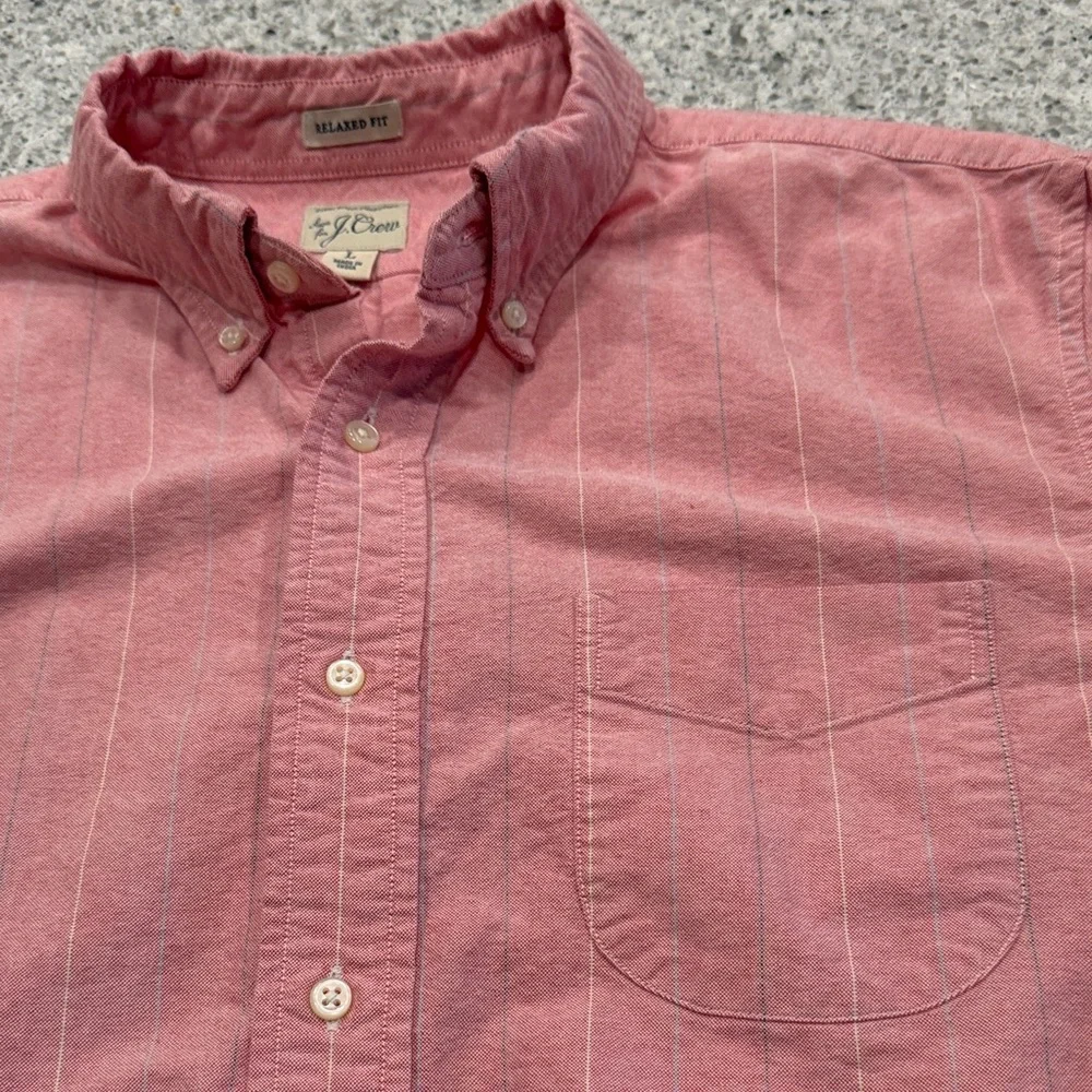 J. Crew Men's Pink Button-Down Stripe Shirt Relaxed Fit Size Large - Picture 3 of 6